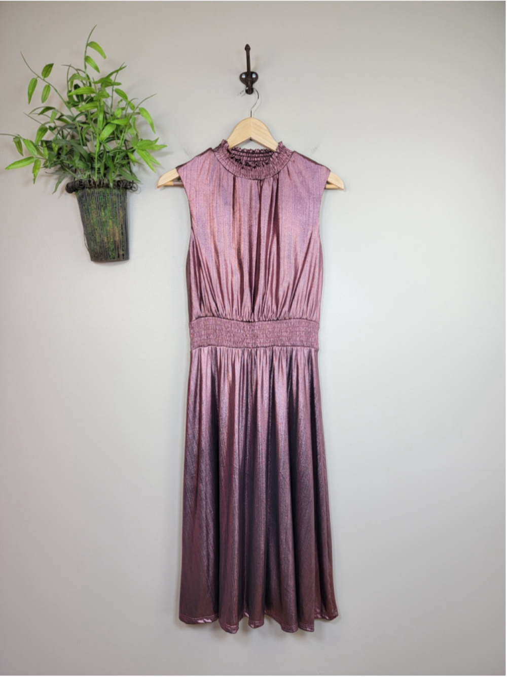 ModCloth Savor The Occasion Metallic Sleeveless A-Line Midi Dress Shimmery Rose